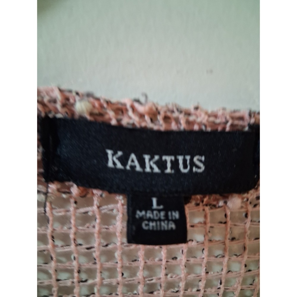 Kaktus Pink Open Knit Cotton Cardigan Boho Handkerchief Hem Button Front Large - Picture 2 of 9